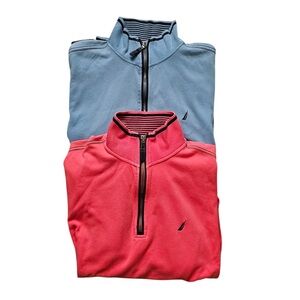 Bundle of Two Nautica Men’s Blue and Peach color Quarter-Zip Pullovers Sz L